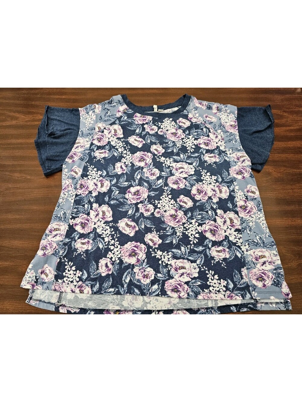 Cato Womens Top 14/16W Floral Blue Pink Short Sleeve Casual Stretch Plus Size